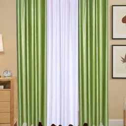BELLA TRUE White & Green 3 Pieces Black Out Long Door Curtain-image-25