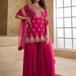 BAPS Women Embroidered Regular Kurta with Trousers With Dupatta-14