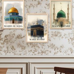 Kotart Brown & White 3 Pieces Wooden Islamic Painting Wall Arts-picture-38