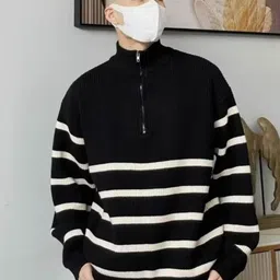 StyleCast Men Striped Round Neck Half Zipper Pullover-picture-23