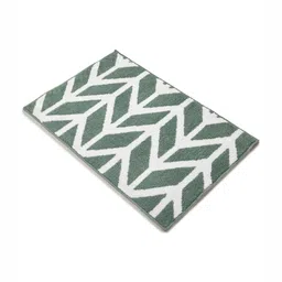 Encasa Homes Green & White Printed 210 GSM Microfibre Rectangular Bath Rug-32