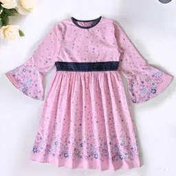 BAESD Girls Floral Printed Bell Sleeves Pleated Detail Fit & Flare Dress-image-11
