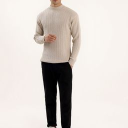 Kveto style redefined Self Design Mock Collar Cable Knit Pullover-image-92