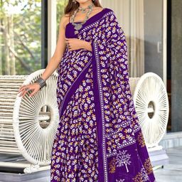 Suha Purple Pure Cotton Printed Block Print Sarees-picture-13