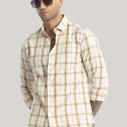 Snitch Men Smart Slim Fit Tartan Checks Opaque Checked Casual Pure Cotton Shirt-image-77