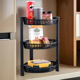 Kuber Industries Black 3 Tier Folding Plastic Fruit & Vegetable Basket Stand-19