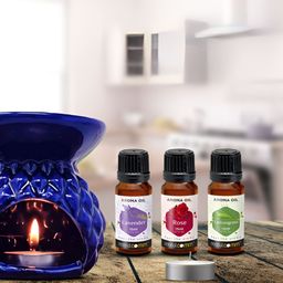 PEEPALCOMM 3Pc Blue Texture Ceramic T-Light Burner Diffuser With Scented Aroma Oils -15 ml-1
