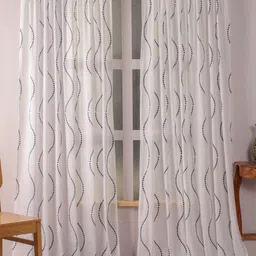 HOMEMONDE Blue & White 2 Pieces Printed Cotton Sheer Long Door Curtains-6