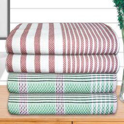 Athom Living Green & Maroon 4 Pieces Striped Cotton 210 GSM Bath Towels-image-53