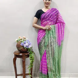 LeeliPeeri Designer Striped Zari Organza Saree-image-23