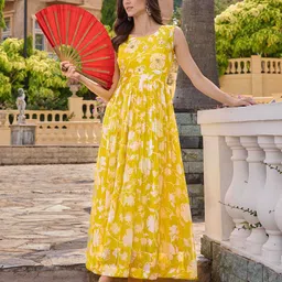Neerus Floral Print Georgette Maxi Dress-image-38