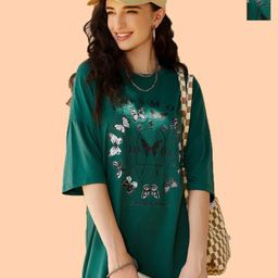 Dreambe Women Floral 2 Printed V-Neck Extended Sleeves T-shirt-image-91