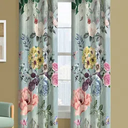 Steve & Anderson Bliss Blue & Yellow 2 Pieces Floral Printed Door Curtains (7 Feet)-13