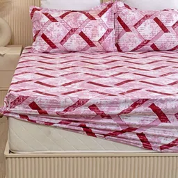 HOMEMONDE Pink Geometric 210 TC Single Bedsheet with 1 Pillow Covers-image-64