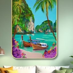 Livin'luxe Green & Blue Tropical Beach & Boat Wall Art-picture-47