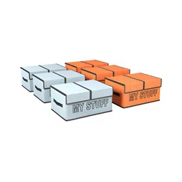 Aura Orange 6 Pieces My Stuff-Printed Double Lid Small 2 Compartments Drawer Organisers-16