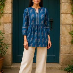 THIRD QUADRANT Women Ethnic Motifs Printed V-Neck Short Kurti-image-8