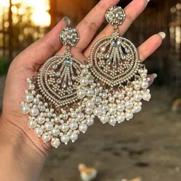 Anouk Gold-Plated Artificial Studded and Beaded Contemporary Chandbalis image 5