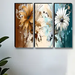 Myntra Elegant Homes Blue & White 3 Pieces Flowers Printed Wooden Wall Paintings-picture-17