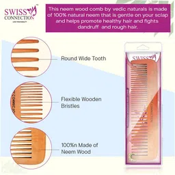 Swiss Connection Set Of 2 Premium Paddle & Double Side Wooden Comb image 5