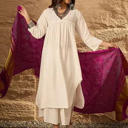 InWeave V Neck Empire Straight Kurta With Palazzos & Dupatta-picture-18