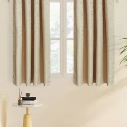 Home Centre Arbor Beige 2 Pieces Jacquard Black Out Window Curtains-62