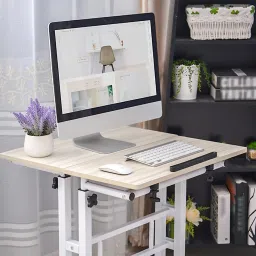 livzing Height Adjustable Computer Table with Locking Wheels Engineered Wood Computer Desk image 3