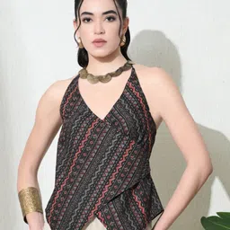 Zenava by Myntra Women Geometric Printed Cotton Wrap Top-image-32