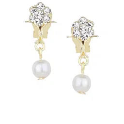 FirstBlush Gold Plated Stone Studded Pearls Beaded Contemporary Drop Earrings-image-15