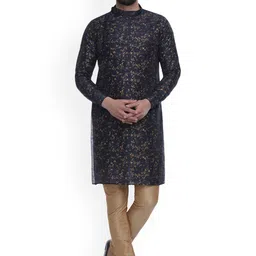 VEERA PARIDHAAN Floral Printed Thread Work Jacquard Mandarin Collar Straight Kurta-picture-18