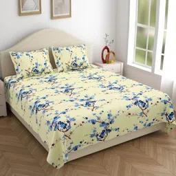 COLOR SPLASH Yellow & Blue Floral Printed 300 TC Cotton King Bedsheet Set 2.74 m x 2.54 m-image-50