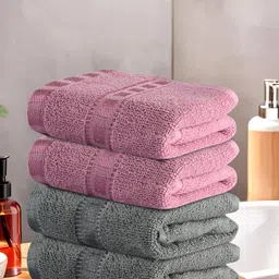 Kuber Industries Pink & Grey 4 Pieces Self Design Cotton 225 GSM Face Towels-image-96