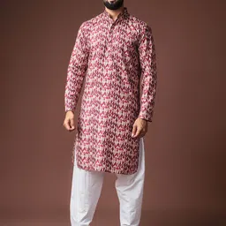 Rawayi Men Geometric Printed Festive Linen Straight Kurta-picture-22