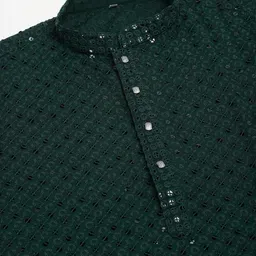 Men Chikan Embroidery A-line Kurta (Green)-image-88