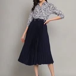 Raiyani Enterprise Women Floral Print Pleated Fit & Flare Midi Dress With Belt-57