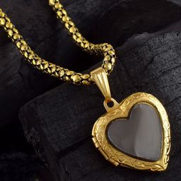 ADMIER Unisex Gold-Plated Heart Shaped Photo Locket Pendant with Chain-3