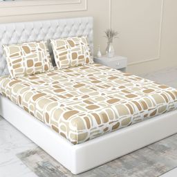 haus & kinder SS 25 Beige Printed Cotton 144 TC Fitted King Bedsheet Set 1.98 x 1.89 m-picture-10