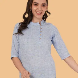 Brownverse Women Mandarin Collar CottonTop-image-40