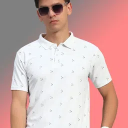 THE CASUALS Men Geometric Printed Polo Collar T-shirt-image-84