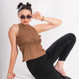 clobug Women Solid Round Neck Fitted Top-image-25