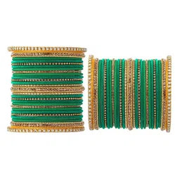 RIJOLI Set Of 54 Gold-Plated Cubic Zircon Studded & Beaded Designer Bangles image 3