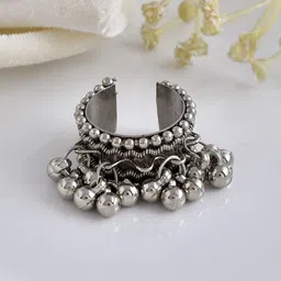 NAMAN ARTS Silver-Plated Oxidised Adjustable Finger Ring-42