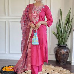 Siya Fashion Women Embroidered Regular Kurta with Trousers & With Dupatta-image-77