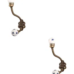 IndianShelf Blue & White 2 Pieces Ceramic Star Floral Wall Hooks-17