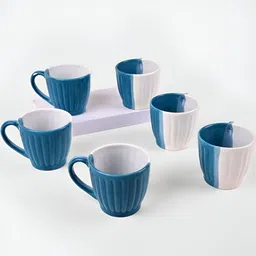 Storepedia Blue & White Handcrafted Textured Ceramic Matte Cups Set of Cups and Mugs-image-12