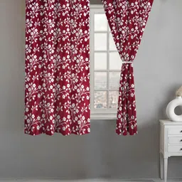 Lunar Days Maroon and White 2 Pieces Floral Room Darkening Window Curtains-image-1
