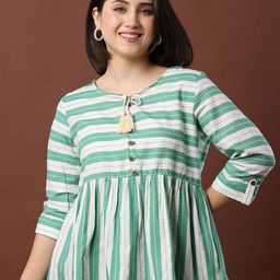 MYND Striped Tie-Up Neck Cotton Peplum Top-image-92