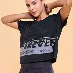 Enamor Typographic Printed Drop Shoulder Sleeves Relaxed Fit Crop T-shirt A311-image-4