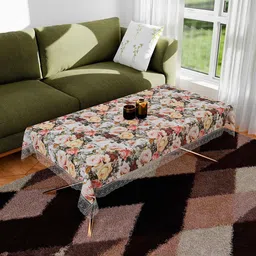 Kuber Industries White Floral Anti-Skid Plastic 4-Seater Table Cover-20