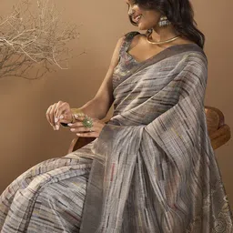 Anouk Rustic Zari Organza Block Print Saree image 4